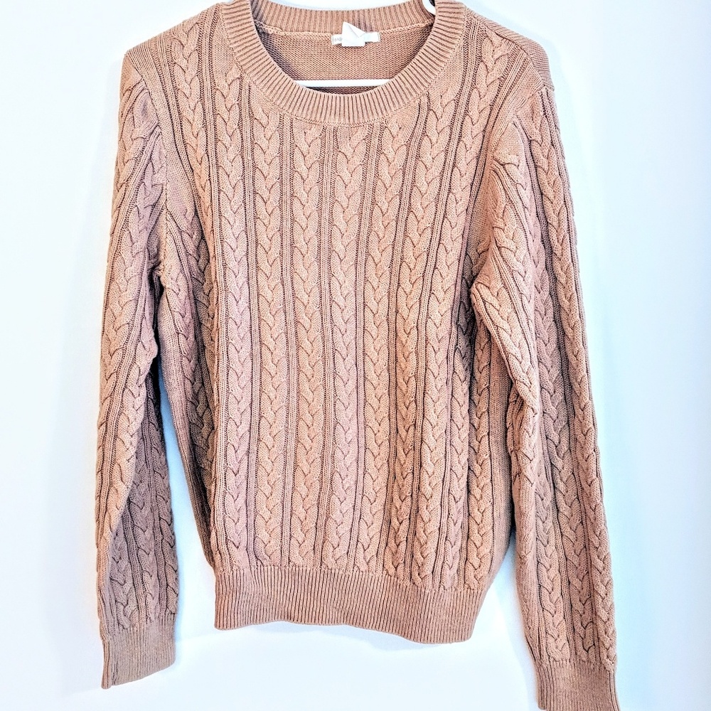 H&M Basics Tan Braided Knit Sweater Top Large
